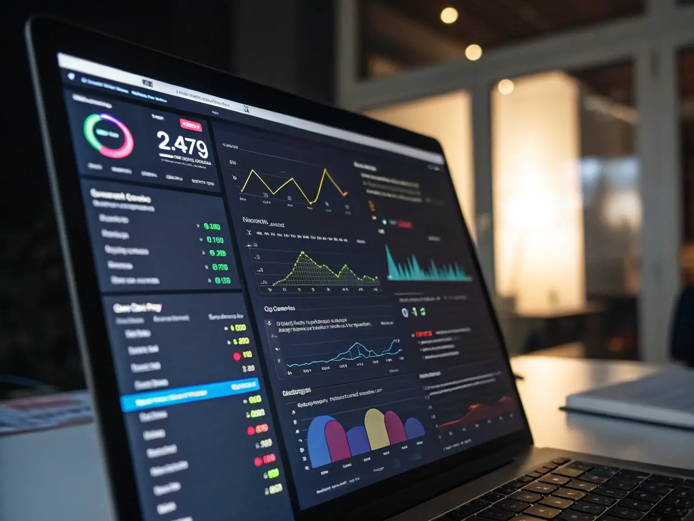 An image showcasing a sleek dashboard with risk analytics, graphs, and AI-driven alerts on a computer screen, representing the AI-Powered Risk Management Platform.