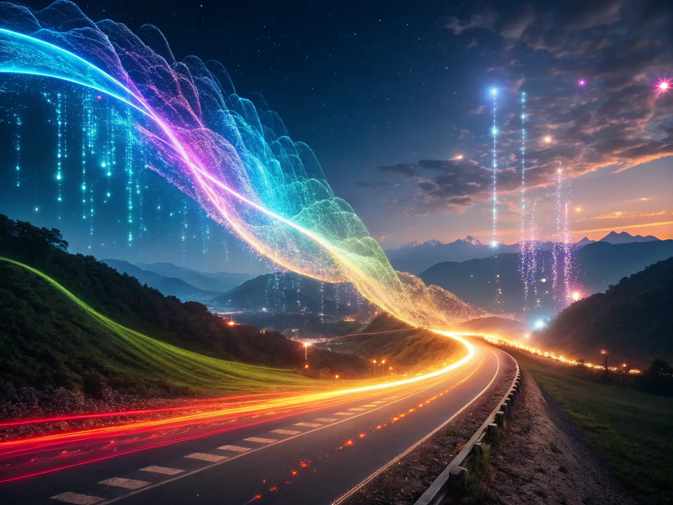 A visual representation of RUC's AI engine analyzing threat data and predicting future security risks.